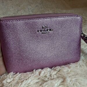 Coach Metallic Pink corner zip